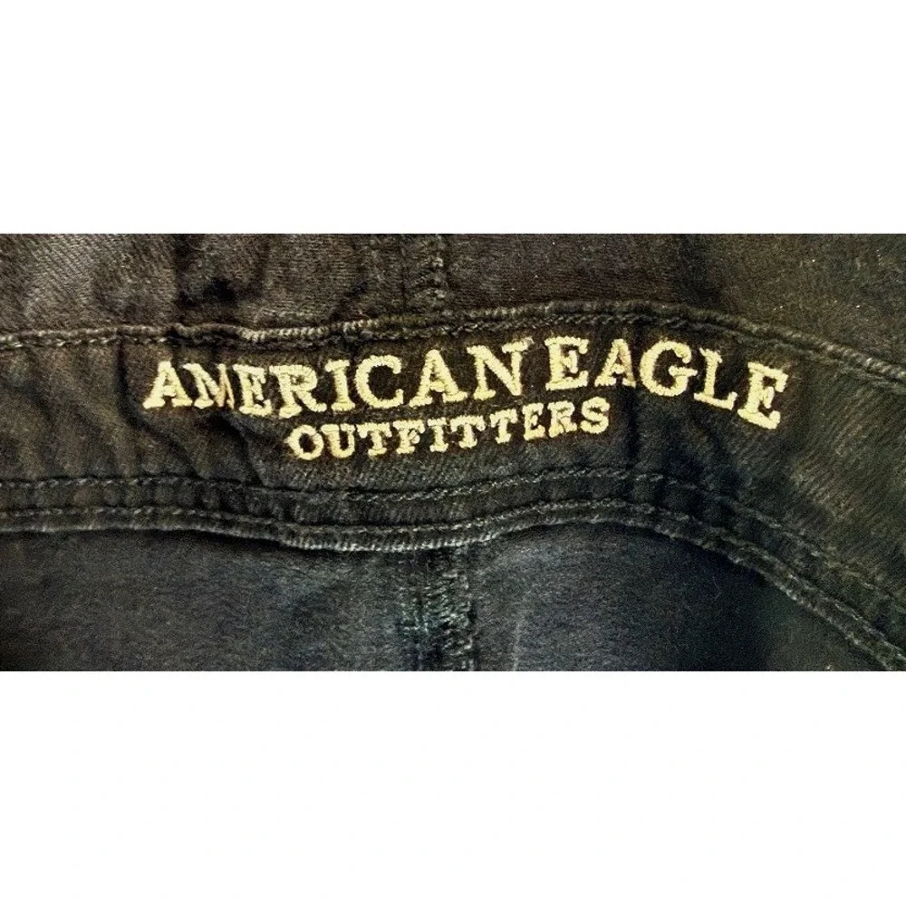 American Eagle Black Denim Bibs Short Overalls XS Distressed Grunge Fall Harvst